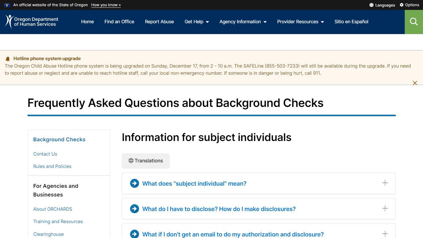 Frequently Asked Questions about Background Checks - Oregon.gov