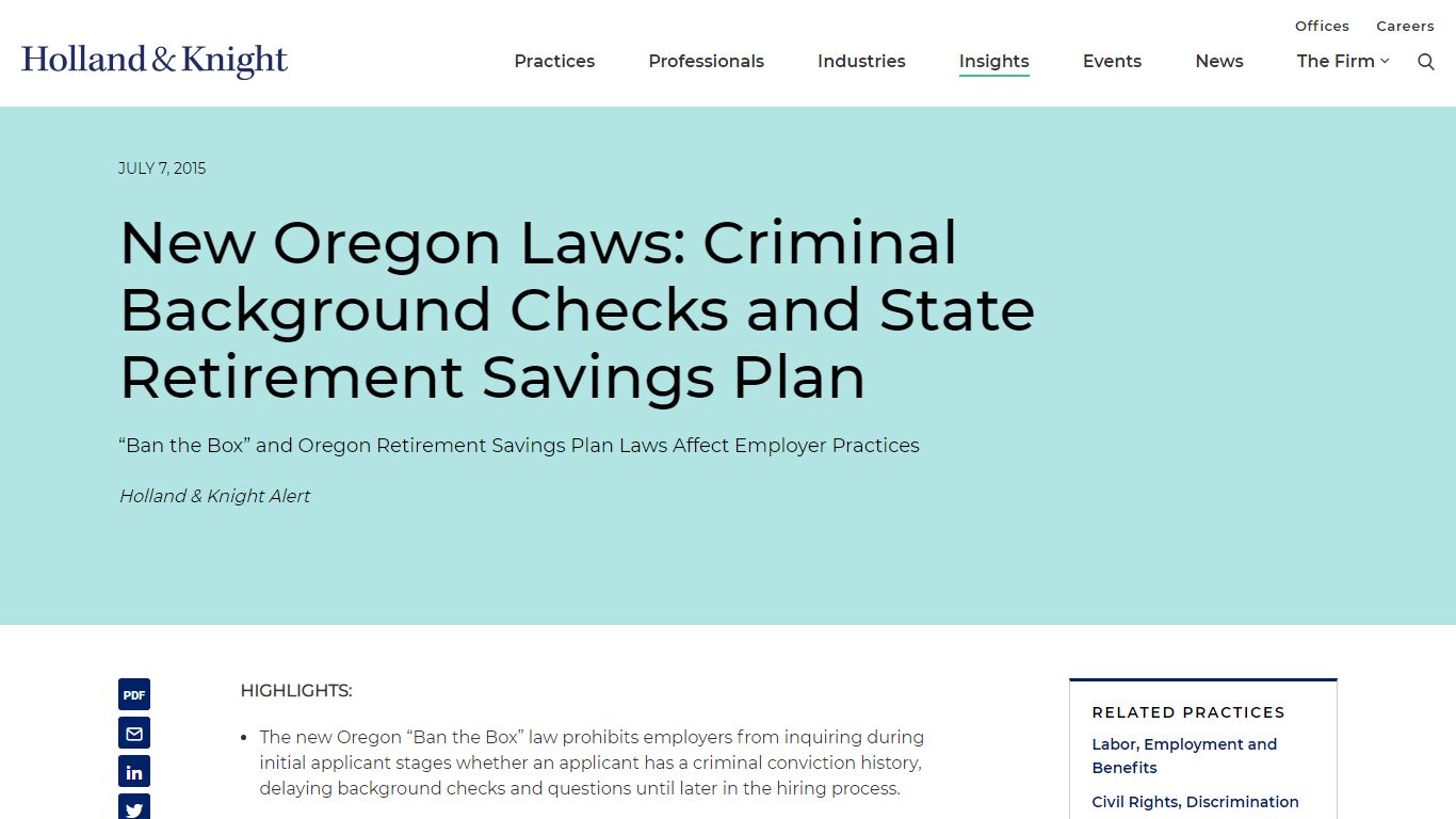New Oregon Laws: Criminal Background Checks and State Retirement ...