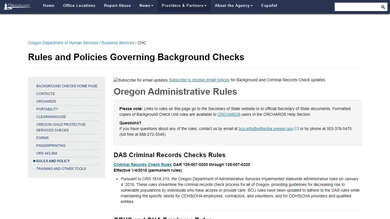 State of Oregon: CHC - Rules and Policies Governing Background Checks