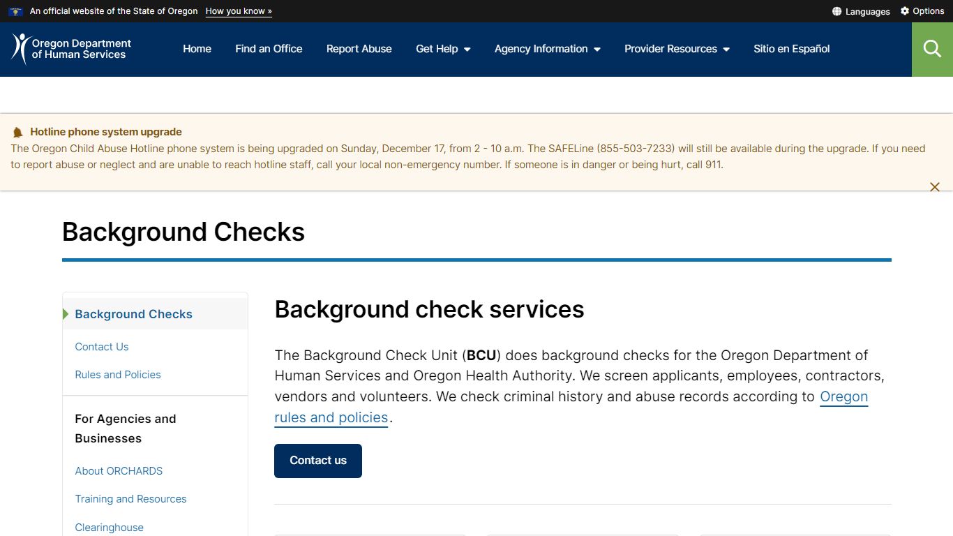 Oregon Department of Human Services : Background Checks : Background ...